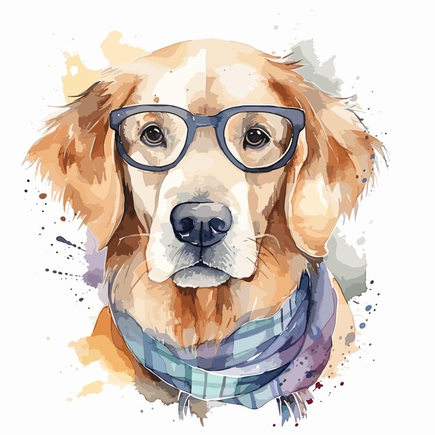 Acuarela perro con gafas lindo animal ilustración