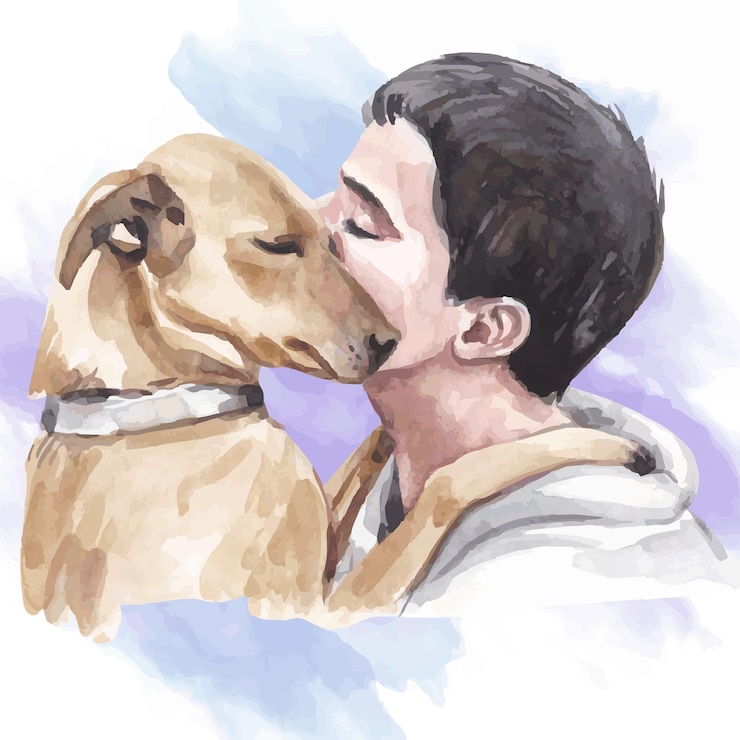 Vector acuarela personas y perro