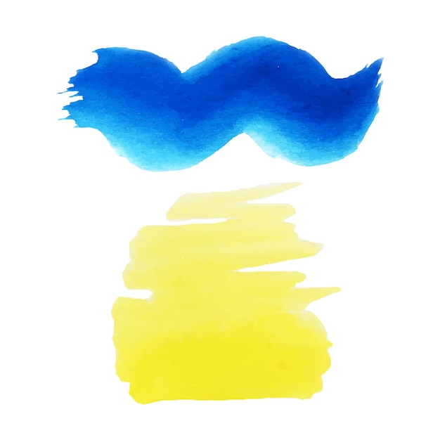 Acuarela pintada a mano con estilo bandera de Ucrania colores nacionales azul y amarillo sobre fondo blanco.