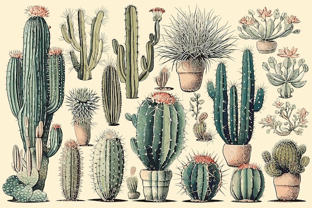 Vector acuarela pintado a mano cactus cactus vector arte pintura ilustración fondo patrón icono