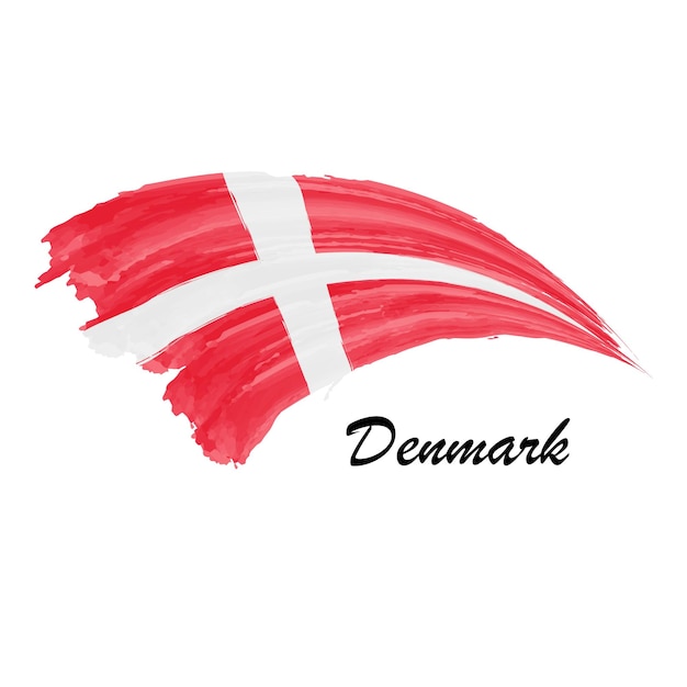 Acuarela pintura bandera de Dinamarca Dibujo a mano pincel trazo ilustración