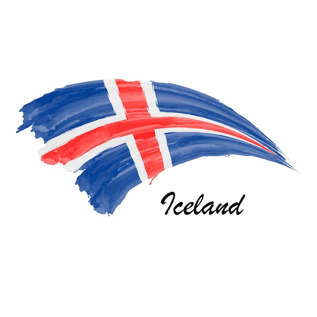 Acuarela pintura bandera de Islandia Dibujo a mano alzada ilustración de trazo de pincel