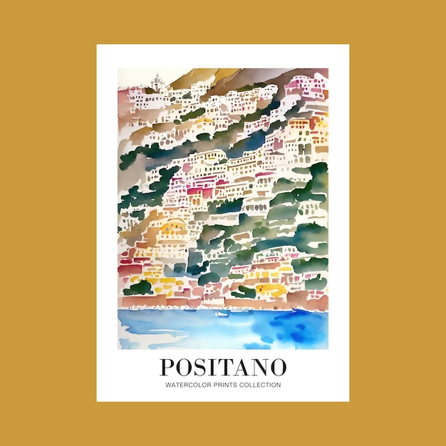 Acuarela Positano Italia Ilustración