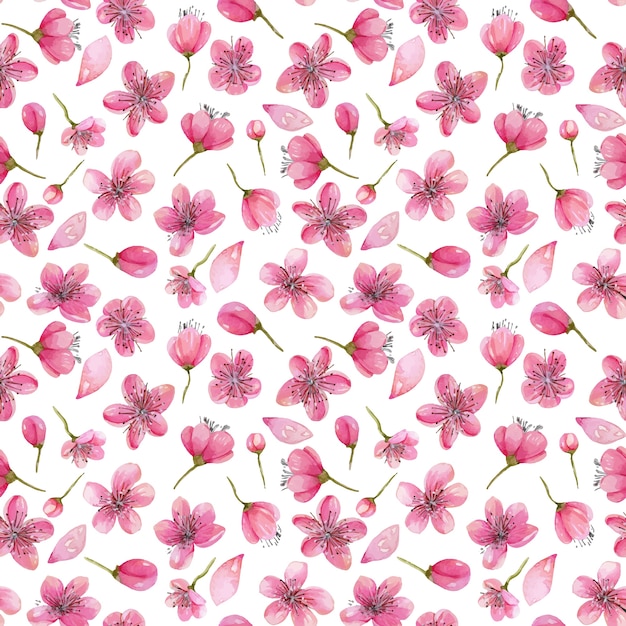 Acuarela primavera cerezo flores de patrones sin fisuras