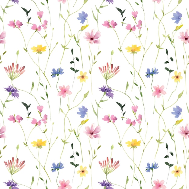 Acuarela primavera flores silvestres de patrones sin fisuras