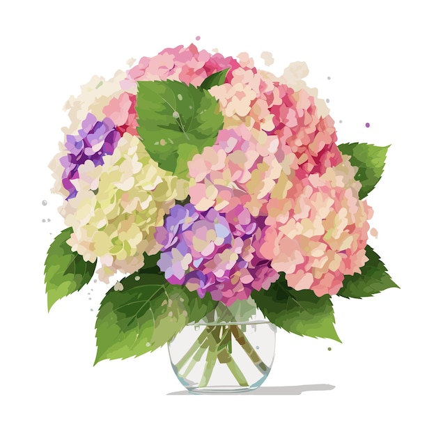 Acuarela ramo de flores hortensia ilustración vectorial