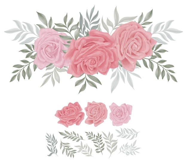 Acuarela de ramo de flores rosas