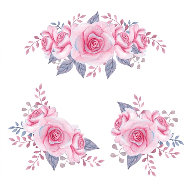 Acuarela ramo de rosas rosadas