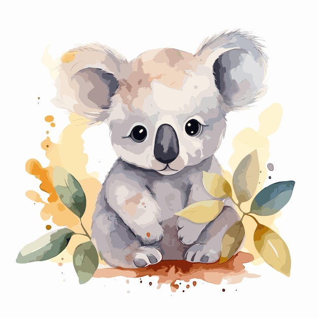 Vector acuarela retrato de oso koala ilustración personaje de dibujos animados