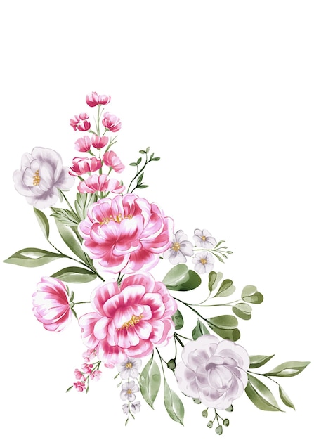 Acuarela Rincón floral Rincón de peonías rosas blancas vegetación