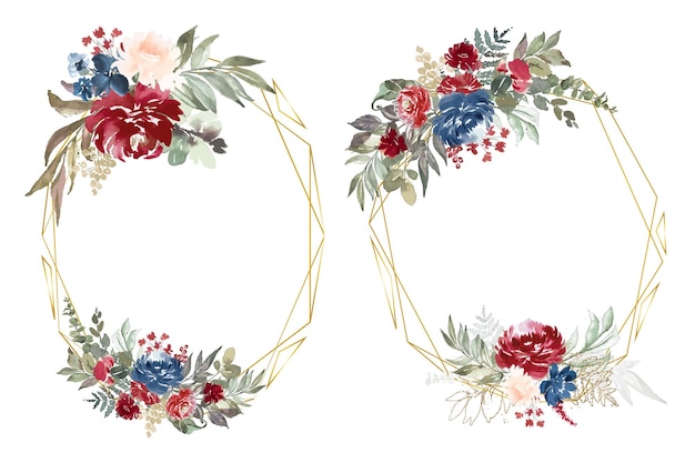 Acuarela rojo burdeos rosa boda invitación plantilla vector fondo floral