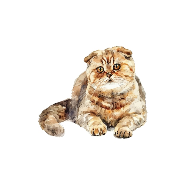 Acuarela Scottish Fold Cat Pintura Diseño de ilustraciones vectoriales