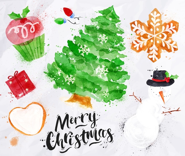 Acuarela de símbolos de Navidad