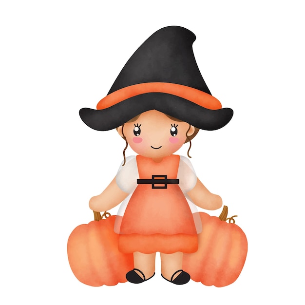 acuarela tarjeta de Halloween con una linda bruja