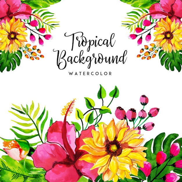 Vector acuarela tropical floral y fondo de hojas