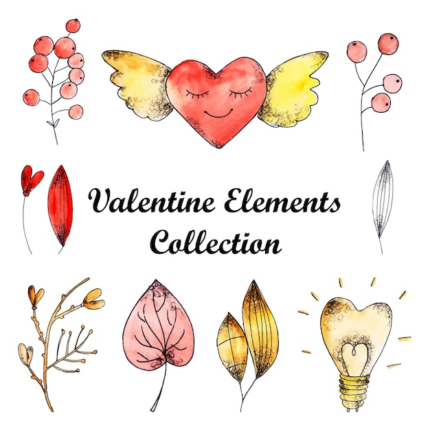 Vector acuarela valentine elements collection