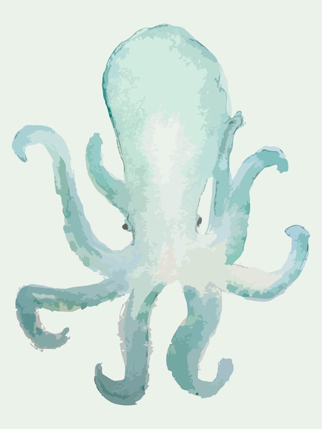 Acuarela vector dibujado a mano ilustración aislado pulpo azul