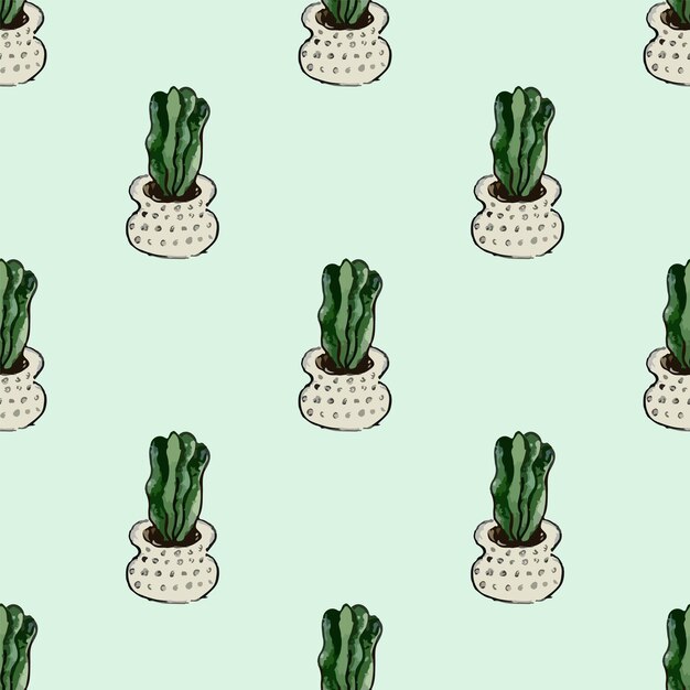 Acuarela vector dibujado a mano ilustración de patrones sin fisuras textura wallpaper fondo cactus