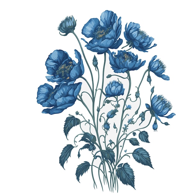 Acuarela Vector Himalaya azul amapola Clipart ramo floral editable