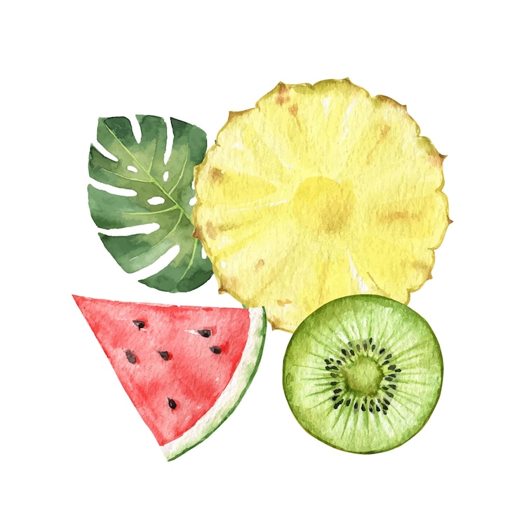 Vector acuarela vector pintado a mano conjunto de frutas exóticas