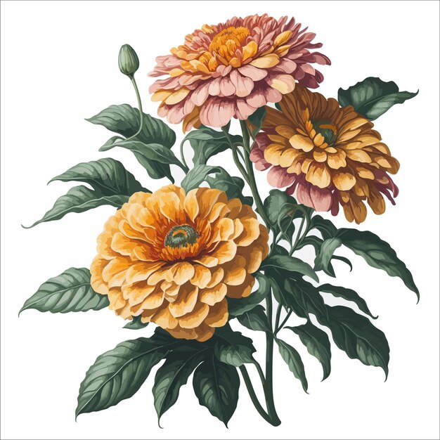 Vector acuarela zinnia grandiflora vector clipart floral