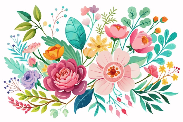 Vector las acuarelas encantadoras con flores florecen sobre un fondo blanco