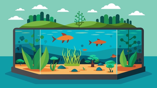 Vector un acuario cuidadosamente diseñado que replica las aguas salobres de un pantano de manglares con