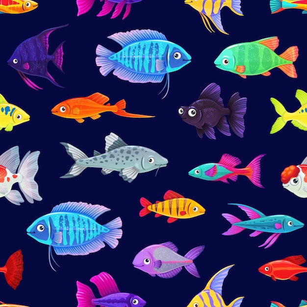 Vector acuario de dibujos animados peces divertidos patrón sin costuras