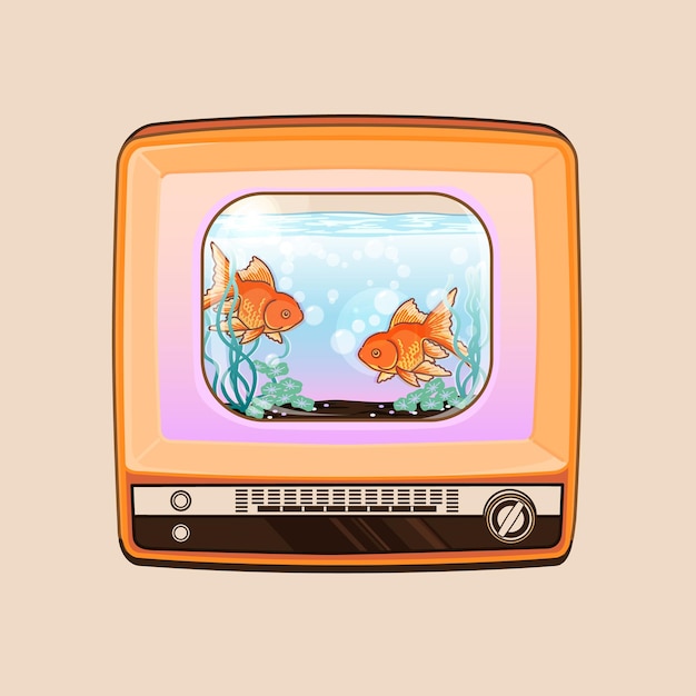 Vector acuario de peces dorados en una vieja televisión vintage