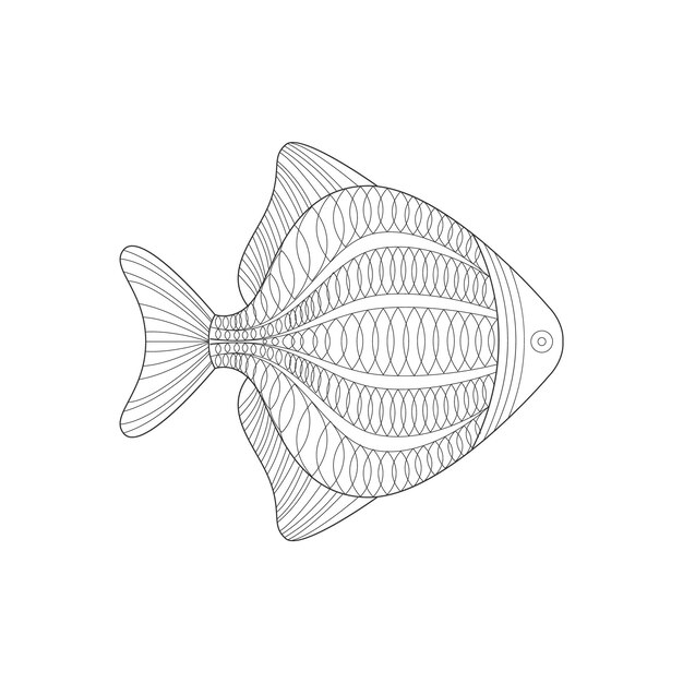 Acuario Peces Mar Submarino Naturaleza Adulto Blanco y negro Zentangle Libro para colorear Ilustración