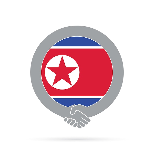 Acuerdo de icono de apretón de manos de bandera de Corea del Norte concepto de cooperación de bienvenida