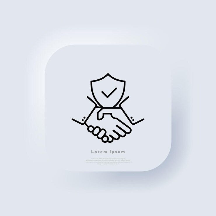 Acuerdo de negocios. Contrato. Tratar los iconos. Apretón de manos. Concepto de asociación. Botón web de interfaz de usuario blanco Neumorphic UI UX. Neumorfismo. Ilustración vectorial.