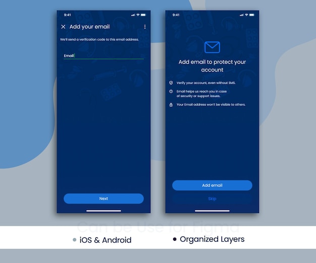Adding Email to Protect Account Mobile App Screens Ui or Log In page Mobile app ui