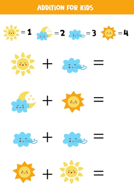 Además con diferentes elementos climáticos. Juego educativo de matemáticas para niños.