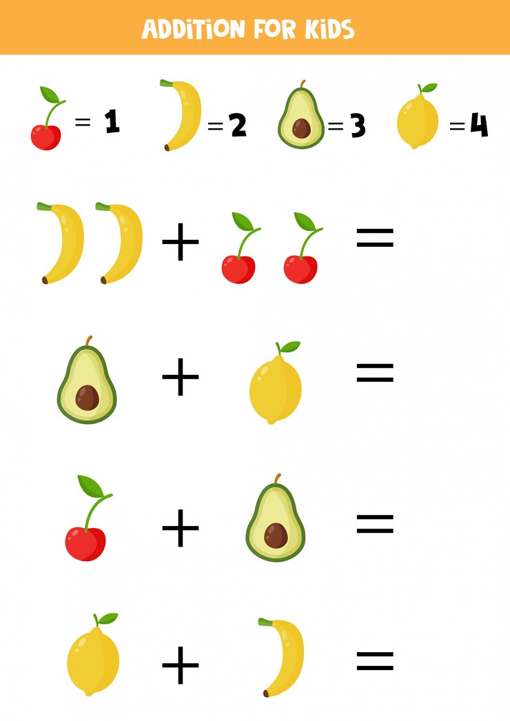Vector además con diferentes frutas. dibujos animados de plátano, cereza, limón, aguacate.