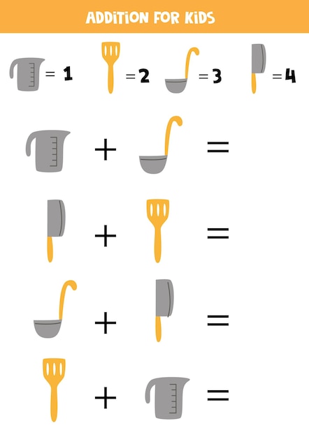 Además con diferentes utensilios de cocina. juego educativo de matemáticas para niños.