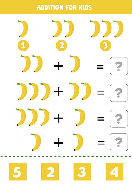 Además con plátanos de dibujos animados. Juego de matemáticas para niños