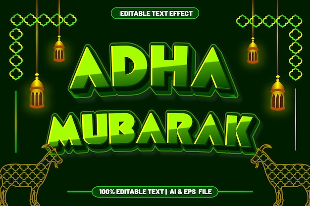 Adha mubarak efecto de texto editable estilo moderno