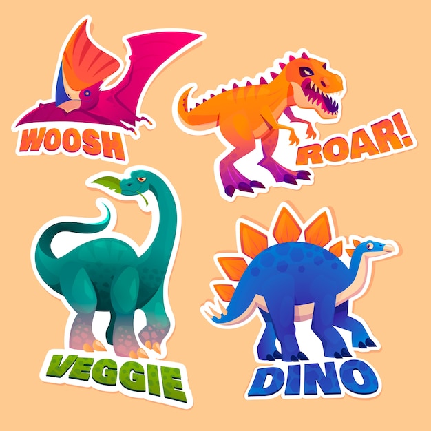 Adhesivas de dinosaurios en diseño plano