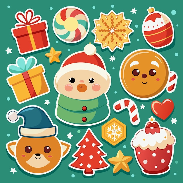 Adhesivas navideñas con regalos de caramelo y pan de jengibre