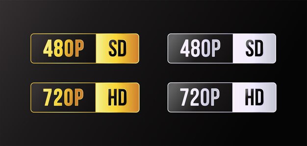 Adhesivo de ajuste de resolución de video de gradiente de plata dorado Forma de rectángulo de botón de barra