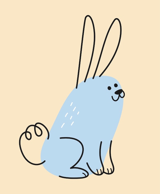 Adhesivo de animal dibujado a mano con un conejo sonriente o una liebre esponjosa un adorable conejo habitante del bosque