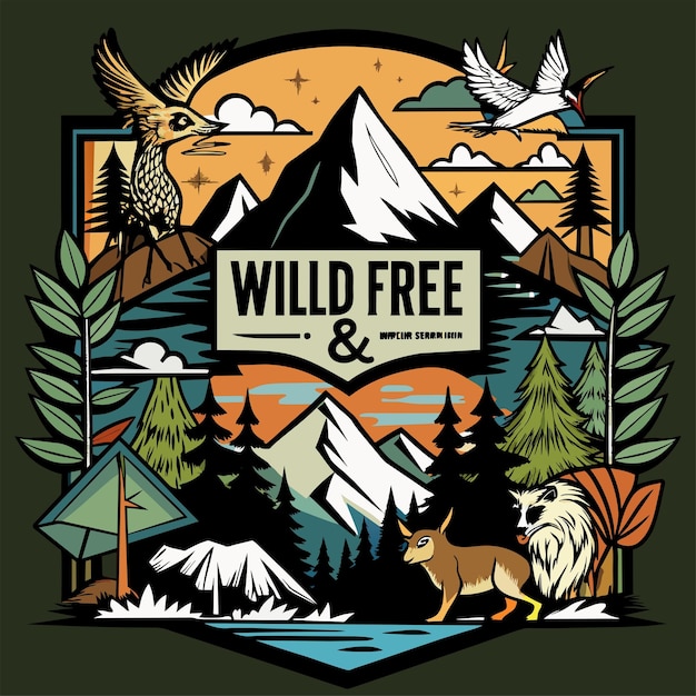 Adhesivo de camiseta de wild and free channel su aventurero interior con un diseño con majestuoso