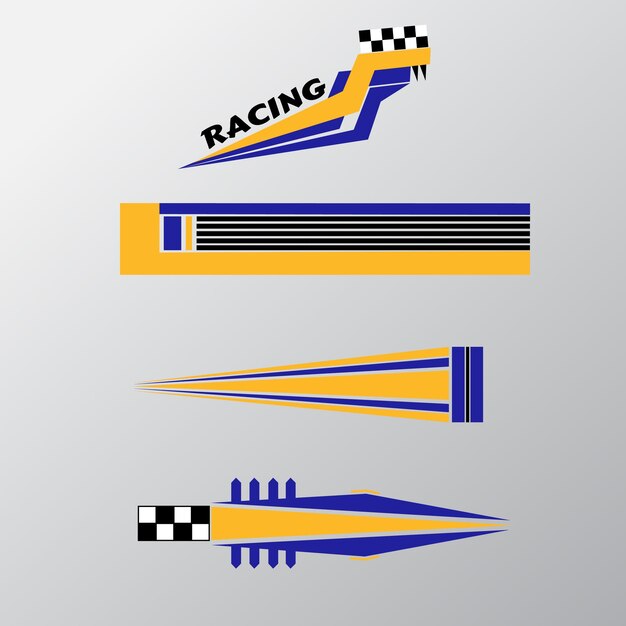 Adhesivo de coche de carreras amarillo y azul Colección vectorial de diseño moderno