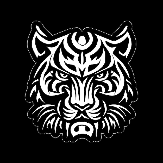 Adhesivo de dibujo de cara de tigre en blanco y negro para imprimir a petición