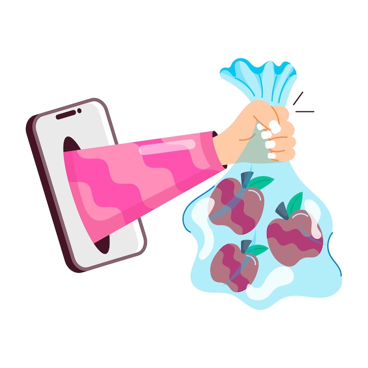 Vector adhesivo de estilo de dibujos animados de compras en la web