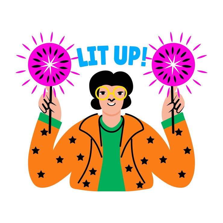 Vector adhesivo de estilo plano de un personaje sosteniendo chispas encendidas