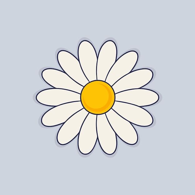 Adhesivo de flor de margarita minimalista con pétalos simples y contorno central amarillo brillante