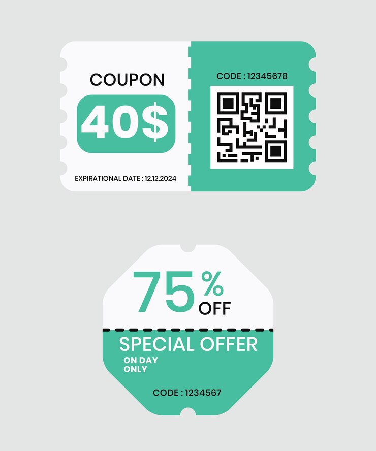 Vector adhesivo de folleto de cupón de descuento vectorial con código qr