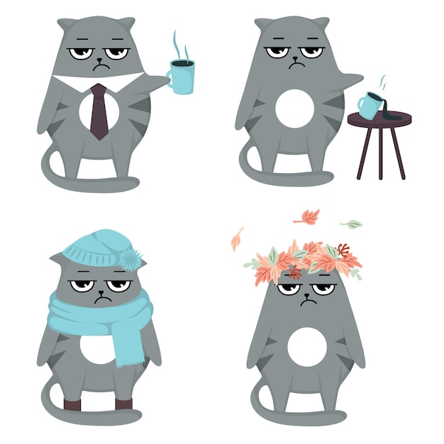 Vector adhesivo de gato lindo conjunto de vectores de gato